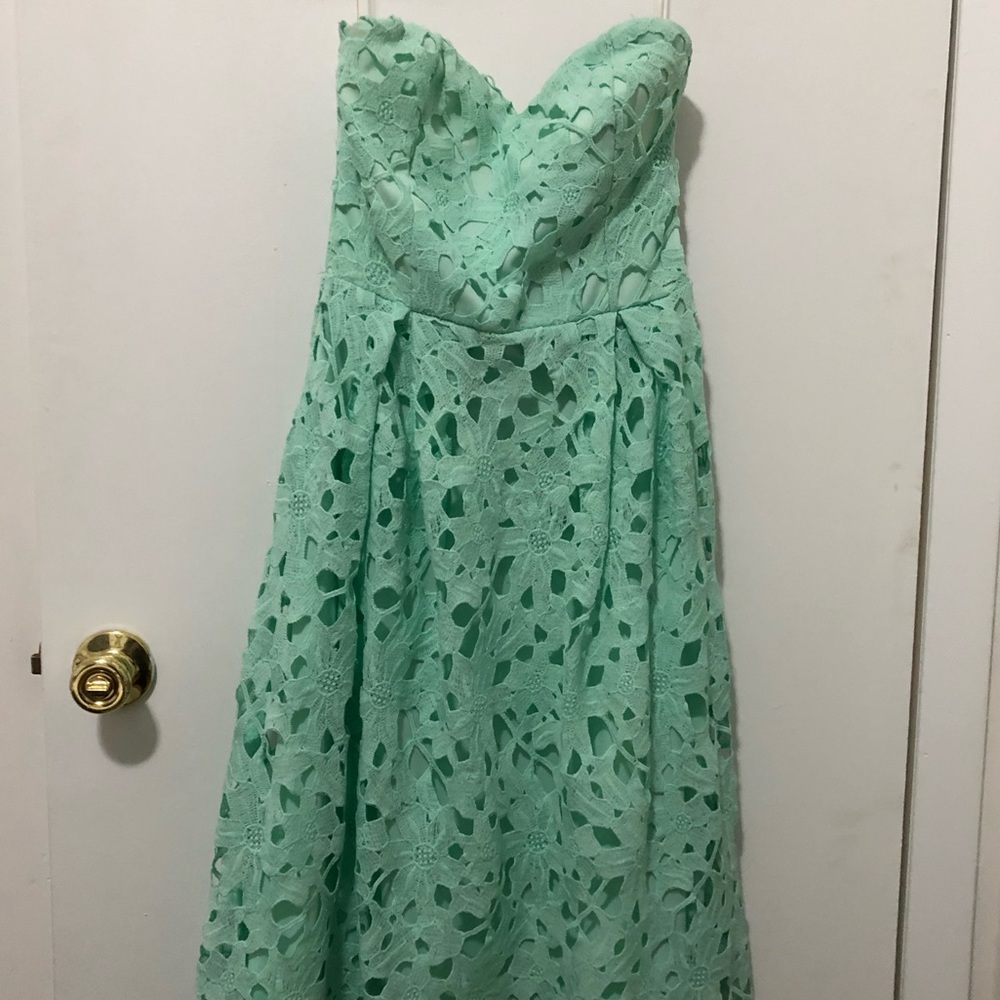 Mint floral pattern strapless sundress